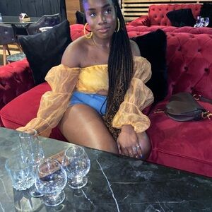 Orange gold mesh long sleeve crop top